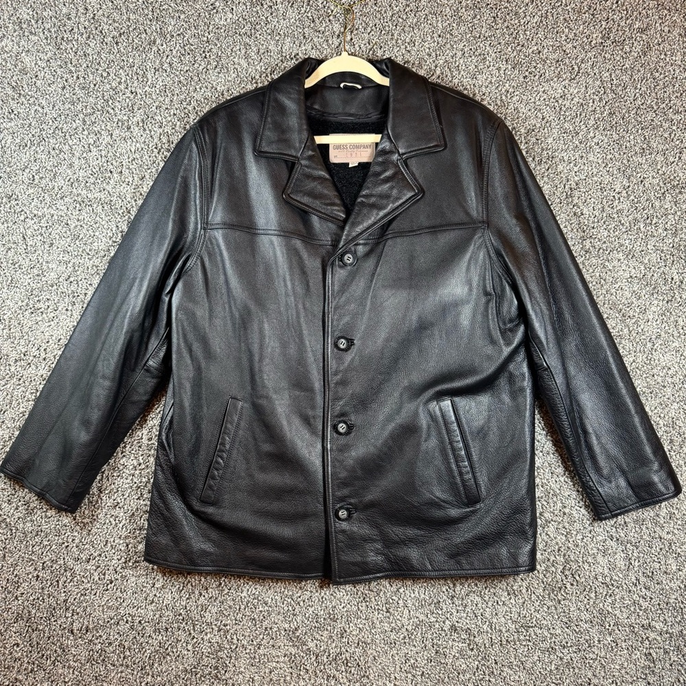 NWOT Guess Men's XL Black Leather Jacket Pebble Grain Heavyweight Zip Out Liner